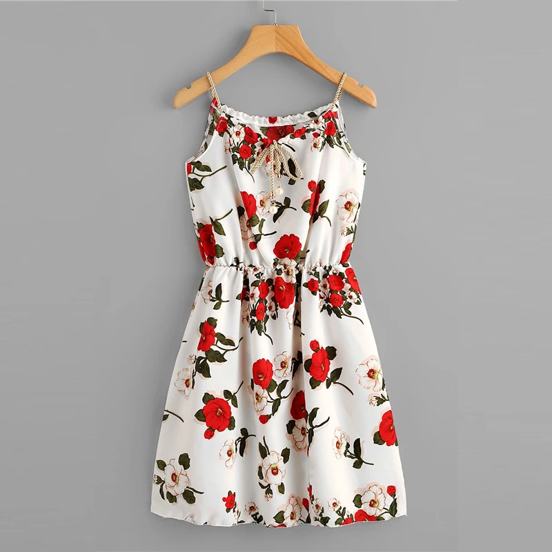 Dotfashion/женское летнее пляжное платье на бретельках с цветочным принтом и завязками на спине