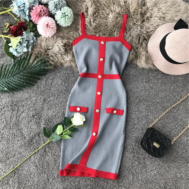 ALPHALMODA облегающее трикотажное платье на бретелях в цветную полоску, однобортное, на пуговицах, женские вечерние, сексуальные, облегающее, вязаное платье