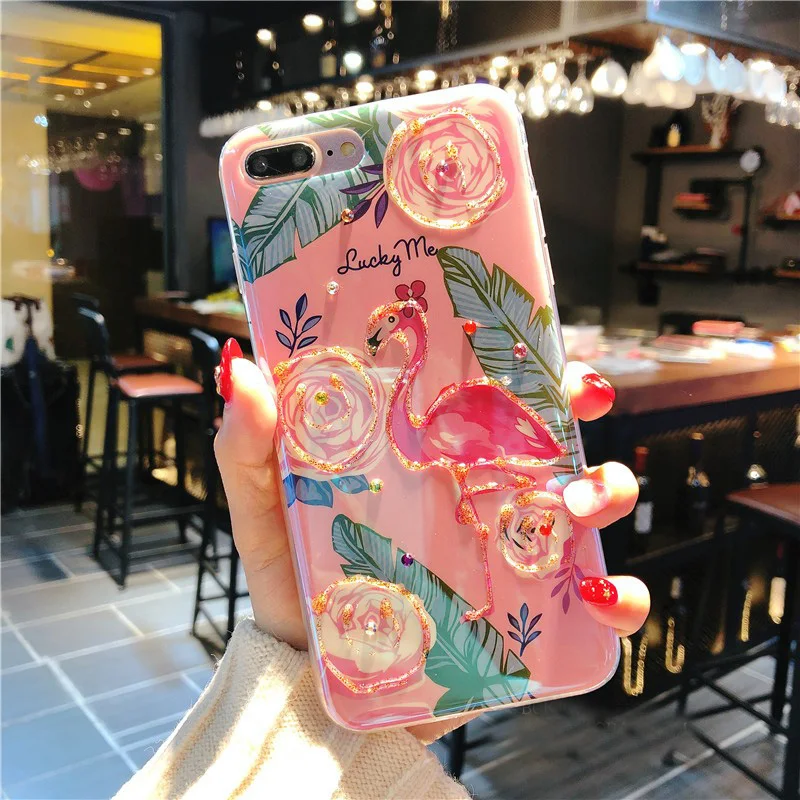Для iphone 7 plus роскошные чехлы для телефона с фламинго чехол + закаленное стекло