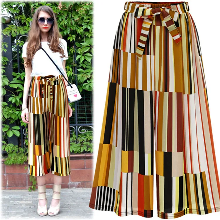 

Women Summer European and American Fashion Ladies Casual Plus Size Ankle Length Irregular Print Wide Leg Pants Loose Trousers