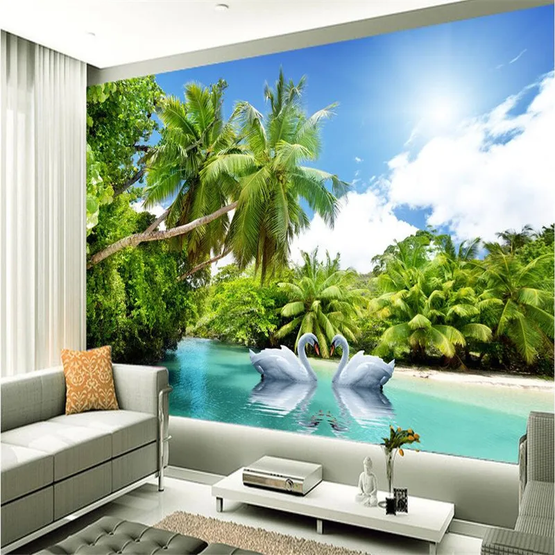 Пользовательские фотообои wallpaper-3d роскошное качество HD Коко Лебединое озеро пляж