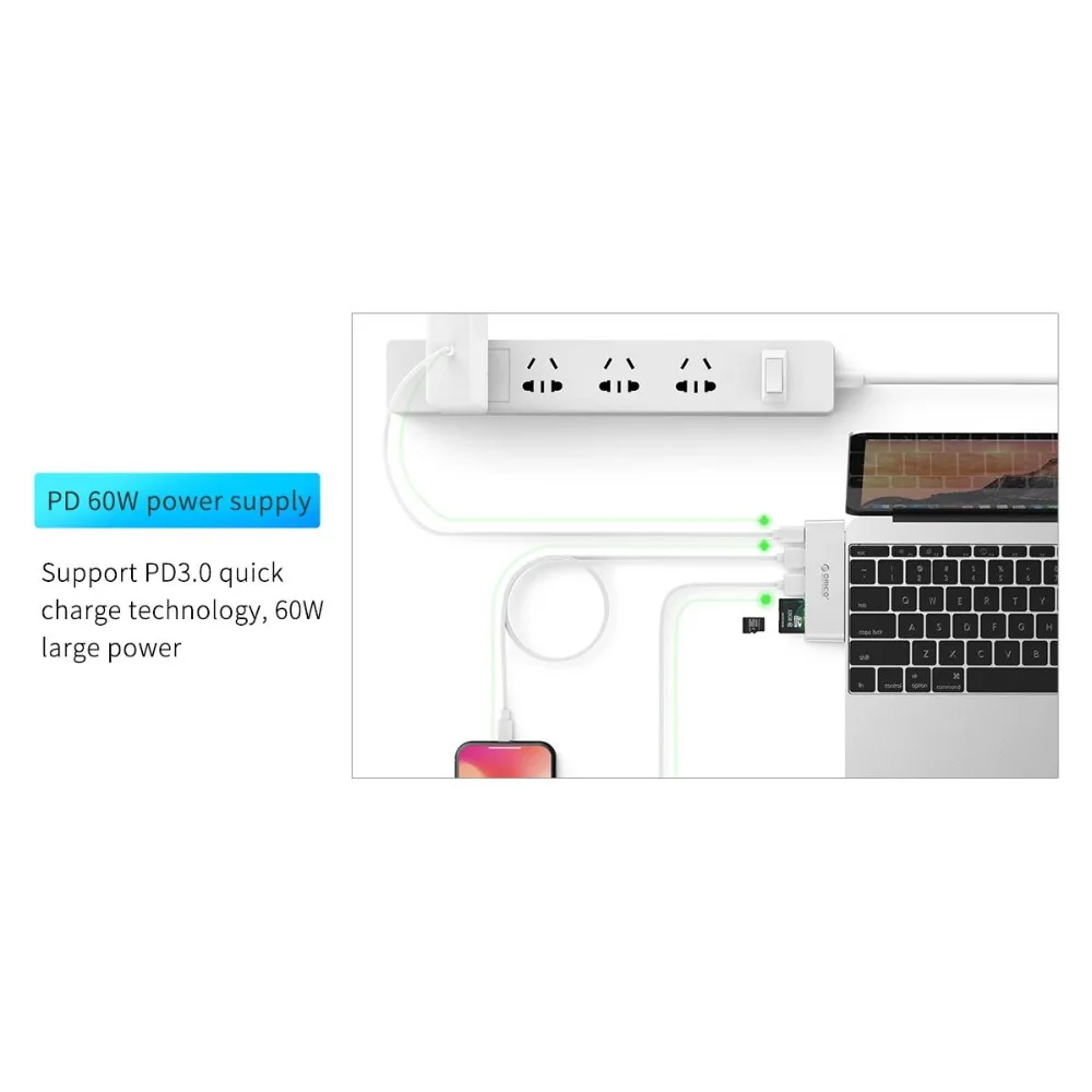 ORICO USB C HUB Type-C для USB3.0 /Type-C / TF/SD мини док-станция ноутбука | Компьютеры и офис