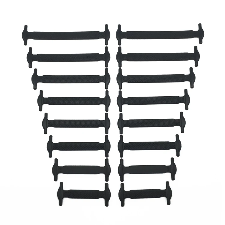 Black Shoelaces 16 шт./лот, 8 размеров, ленивые эластичные шнурки, креативные беговые кроссовки без завязок, струны унисекс, эластичные силиконовые шнурки для спортивной обуви - Цвет: Black Shoelaces