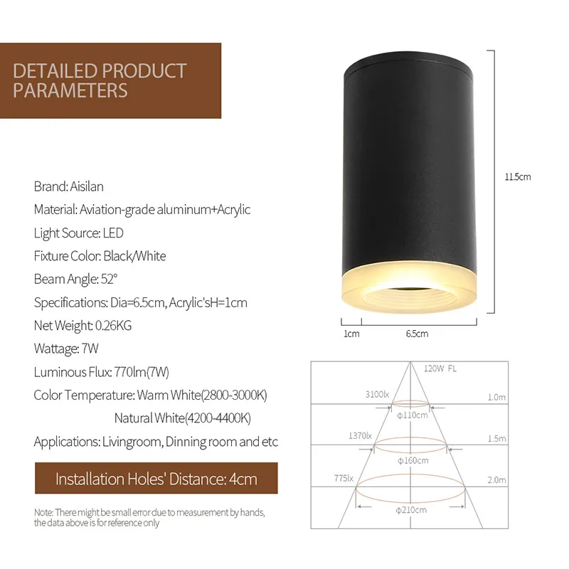 

Aisilan Nordic LED ceiling light aluminum acrylic anti dazzle modern led down light for corridor bedroom kitchen foyer 7W