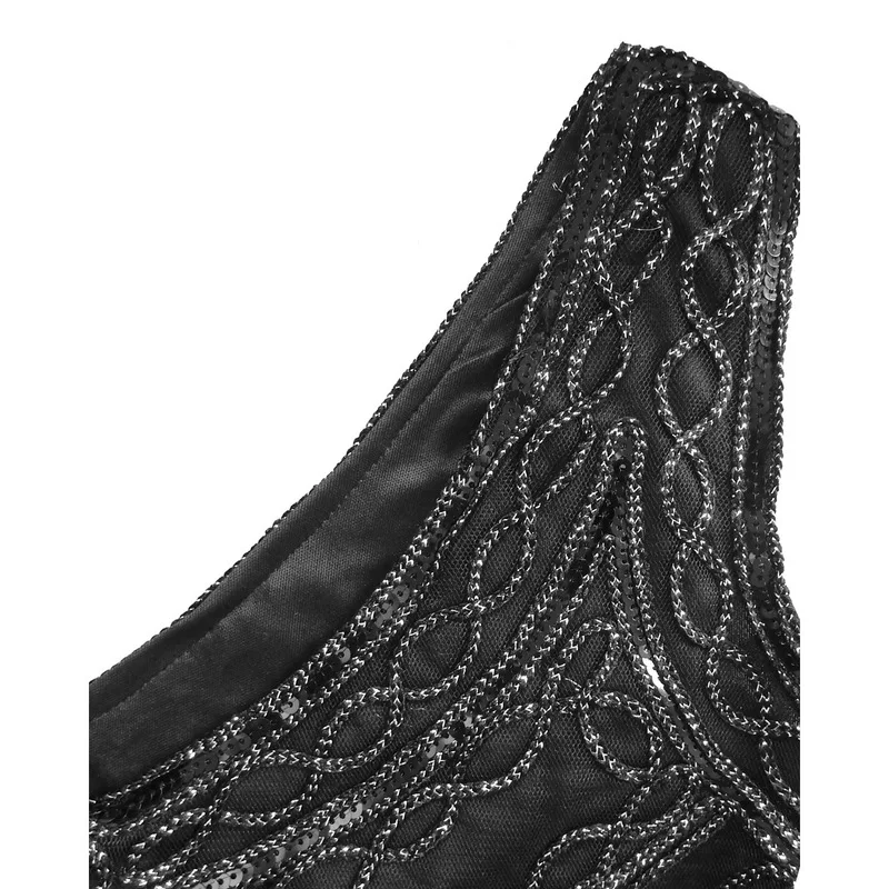 2016 Бесплатная доставка платье с бахромой 1920 s черное обтягивающее без рукавов