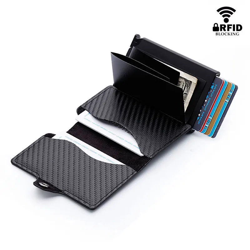 Модный мужской кожаный кошелек RFID из углеродного волокна для кредитных карт
