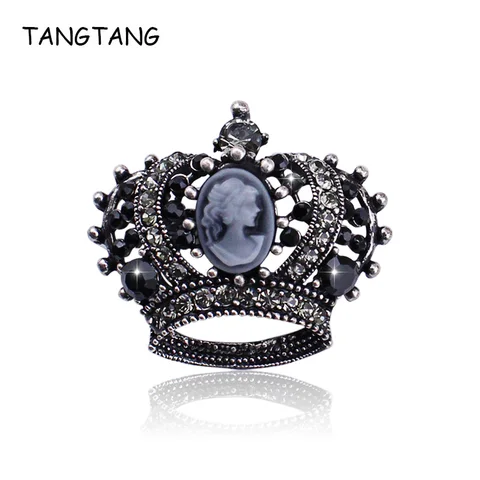 Винтажная брошь-корона с кристаллами TANGTANG
