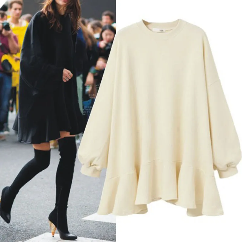 2019 Oversized Hoodies Sweatshirt Women Solid O-neck Dress Casual Long Sleeve Hoodie Pullover | Женская одежда