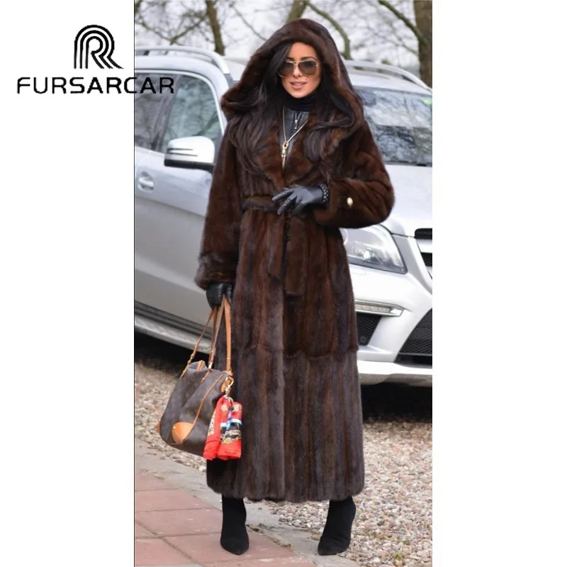 FURSARCAR роскошное натуральное цельное меховое пальто из норки женское модное