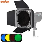 Godox BD-04 Bowens Mount Barn Door With Honeycomb Grid + 4 Color filter Kits For SK400ii DE400 DE300 QS400 QS60 Studio Flash