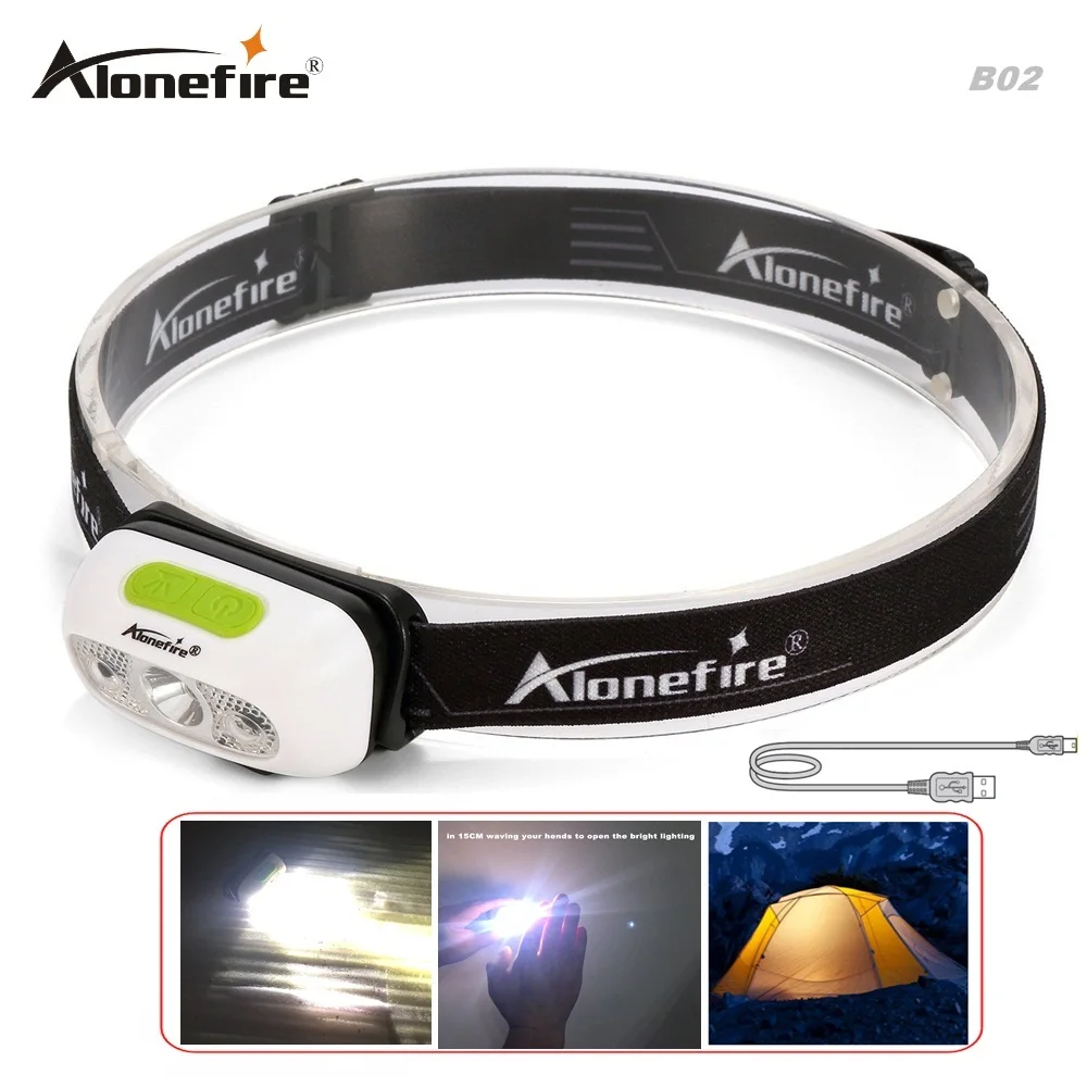 Налобный фонарь AloneFire индукционный мощный с USB светодиодный CREE XPE литиевой