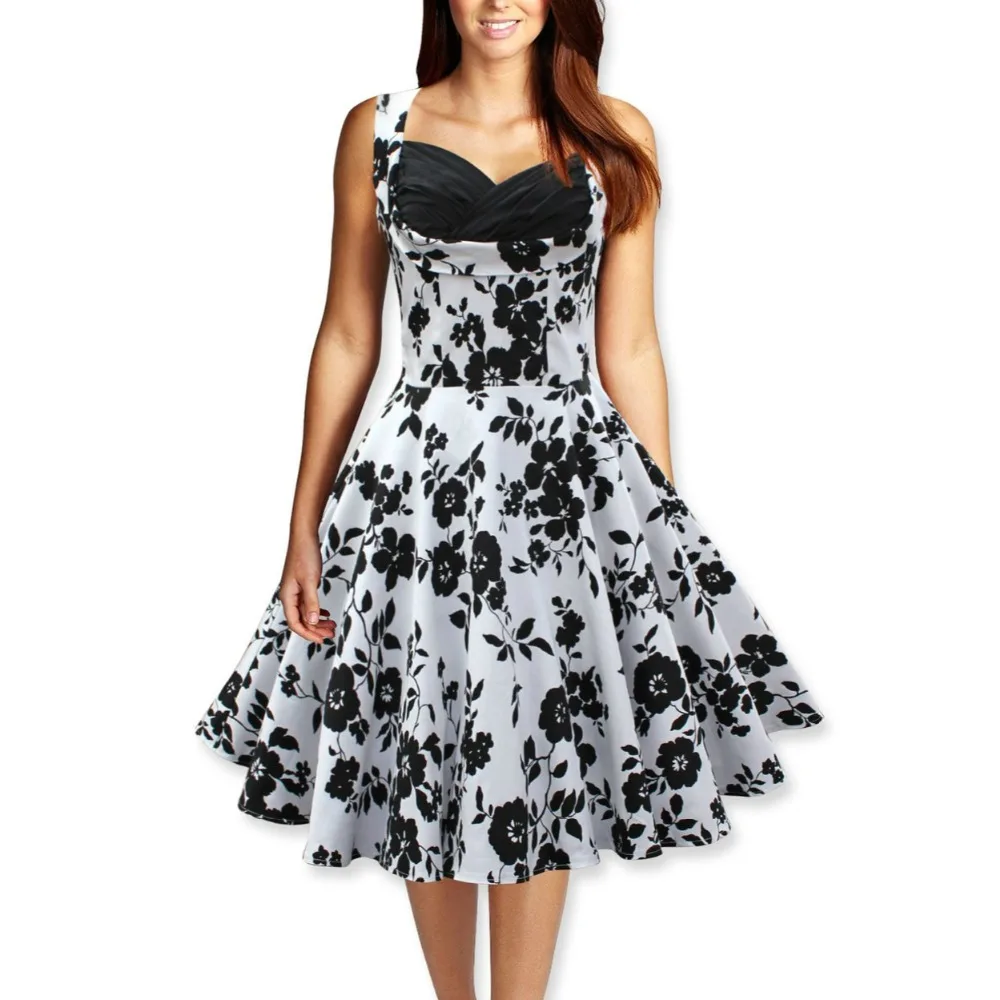 2017 Одри Хепберн стиль старинный О образным вырезом без рукавов печать бальное