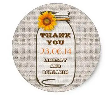 

1.5inch Rustic Burlap Mason Jar Wedding Sunflower Classic Round Sticker