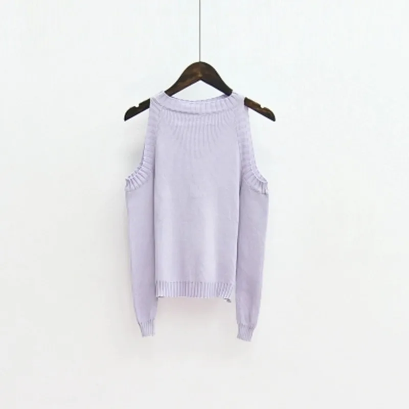 Свитер женский трикотажный тонкий с открытыми плечами и длинными рукавами |