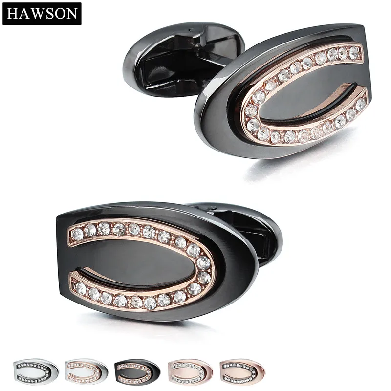 

HAWSON Crystal Cufflinks for Men U-Shaped Black Metal Cuff Links Gentlemen's Clothing Accessories Best Gift for Wedding