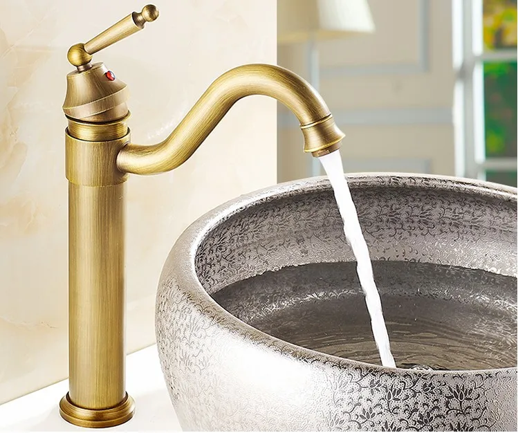 

2016 Vintage Art antique brass finishing tap /Europe bathroom mixer /basin faucets hot and cold Water taps/bathroom sink faucet