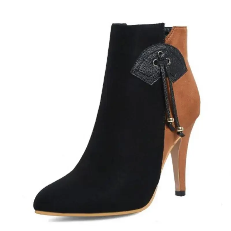 TAOFFEN Plus Size 28-52 Women Ankle Boots Suede Leather High Heels Winter Shoes Women's Mixed Color Sexy Party Zipper | Обувь