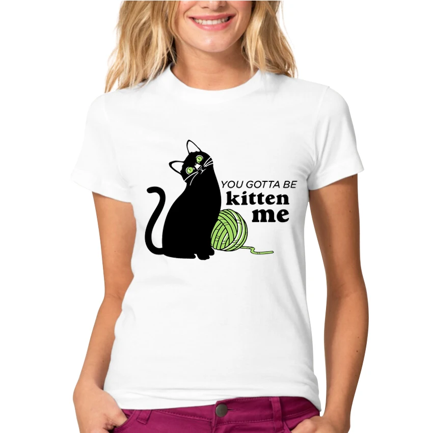 Футболка женская с принтом котенок я милая Повседневная рубашка коротким