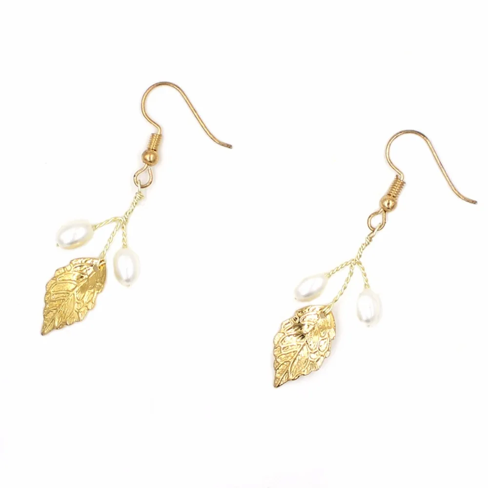 Свадебный обруч ручной работы с золотыми листьями и жемчугом свадебный