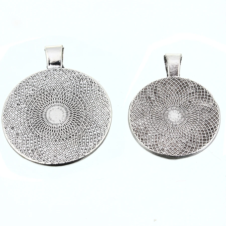 Sauvoo 10pcs Alloy Antique Silver Round Blank Pendant Tray Base fit 25mm/30mm Stone Glass Cameo Cabochon Jewelry Making Findings | Украшения
