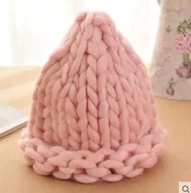 pink Jiangxihuitian, женская зимняя теплая шерстяная вязаная шапка ручной работы, грубые линии, вязаные шапки, карамельный цвет, вязаные шапочки - Цвет: pink