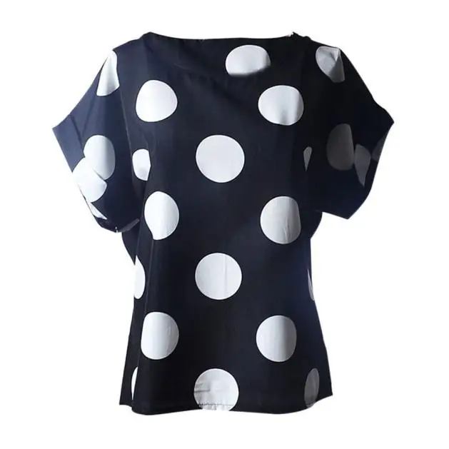 

Women dot Print Tropical Chiffon Shirt Blouses Short Sleeve Casual blouse ladies plus size tops shirt 2019 summer fashion Black