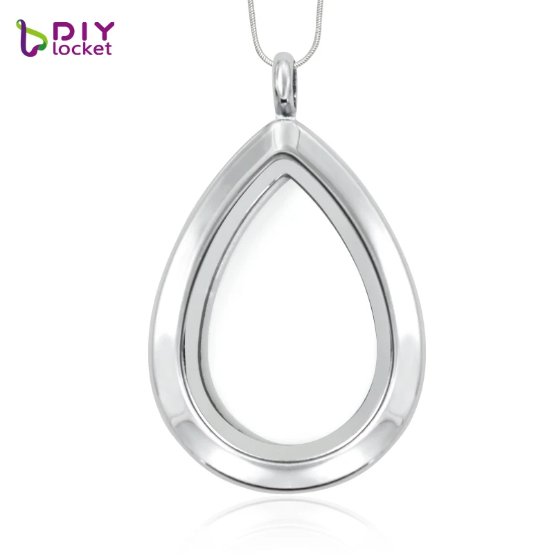 

5pcs/lot Wholesale Water droplets floating locket pendant necklace (chains included for free) glass locket LSFL047-1*5
