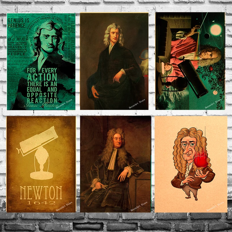 Cartoon Physicist Isaac Newton Canvas Painting Vintage Wall Picture Kraft Poster Coated Stickers Home Decoration Kids Gift | Дом и сад