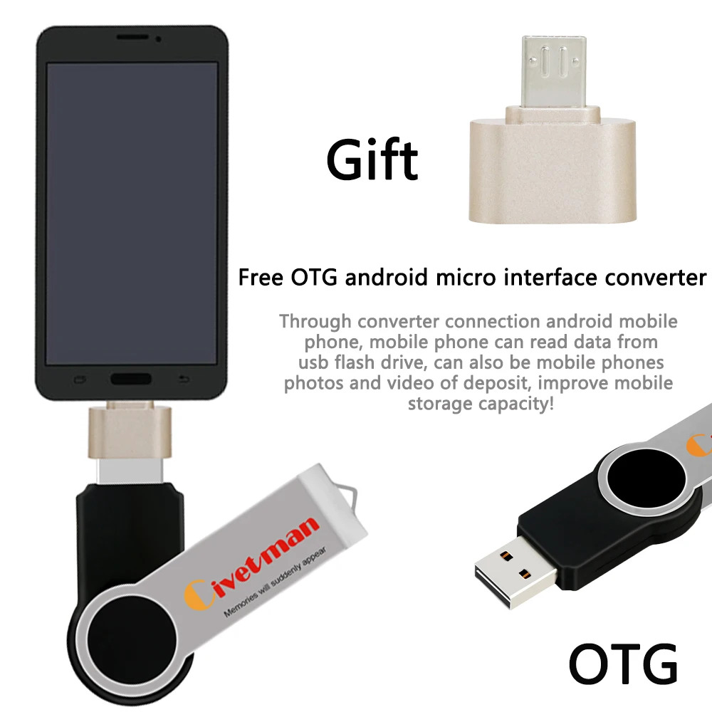 OTG USB флэш-накопитель 256 ГБ металлическое кольцо 2 0 128 мини 64 32 16 8 USB-карта памяти