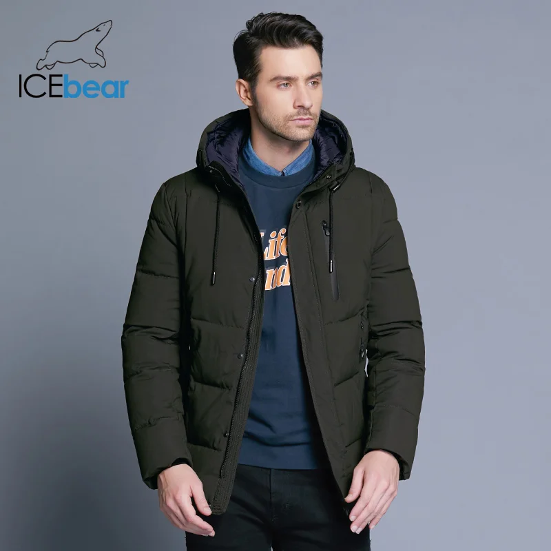 ICEbear 2019 Новая зимняя мужская куртка простое модное пальто с капюшоном вязаные