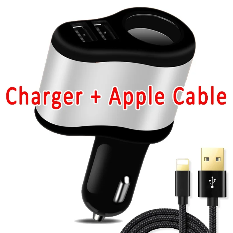 Cable for apple Автомобильное зарядное устройство с двумя портами USB 3,1 А, 2 порта, 12-24 В, прикуриватель, быстрое автомобильное зарядное устройство, адаптер питания для Apple, iphone, Android, планшета - Тип штекера: Cable for apple