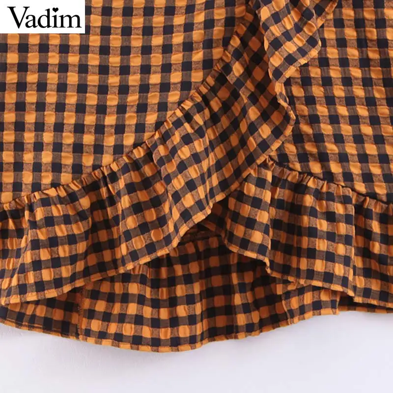 Вадим элегантные женские желтый plaid ruffled midi wrap skirt талии галстук-бабочка Дизайн
