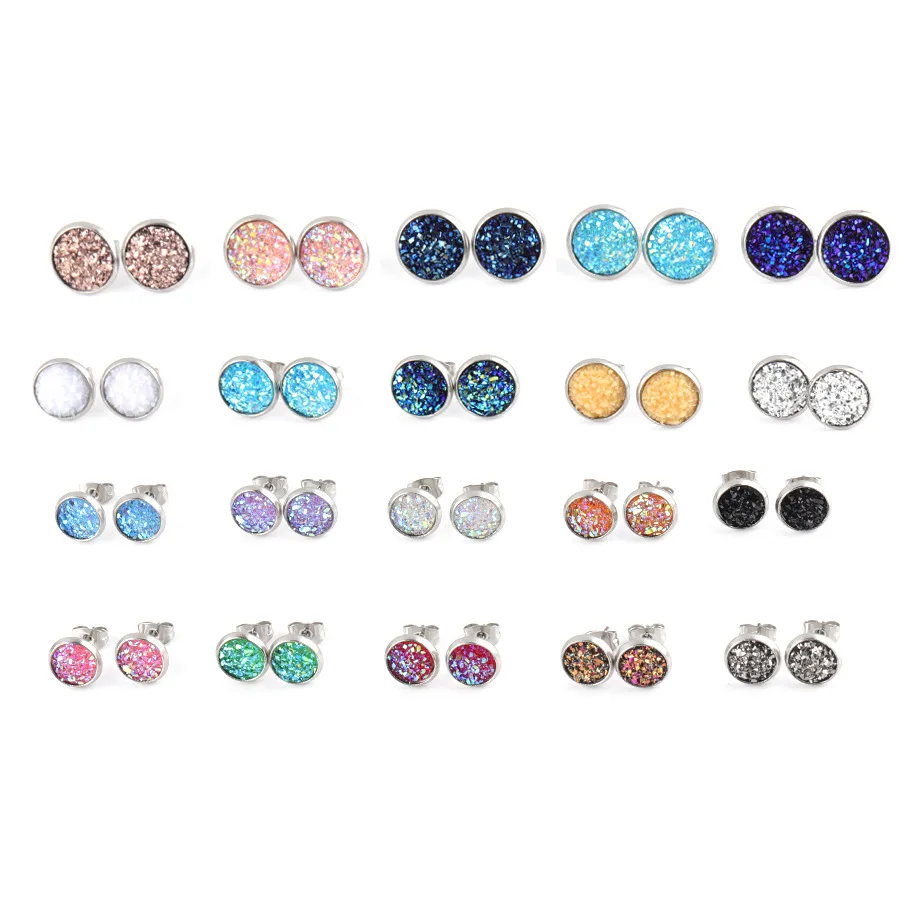Fnixtar Sparking Crystal Drusy Серьги 8 мм 10 12 смешанные размеры нержавеющая сталь Druzy кварцевые