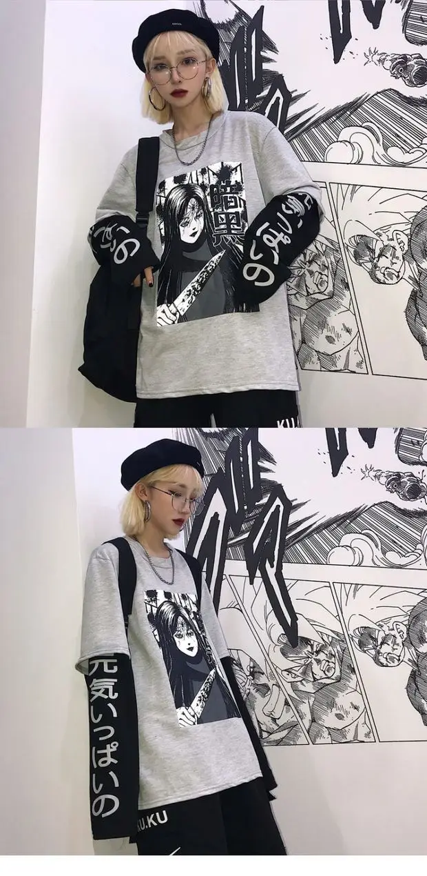 YouGeMan женские футболки топы осенние корейские Ulzzang Harajuku печатные Лоскутные полные футболки женские футболки Camisetas Mujer