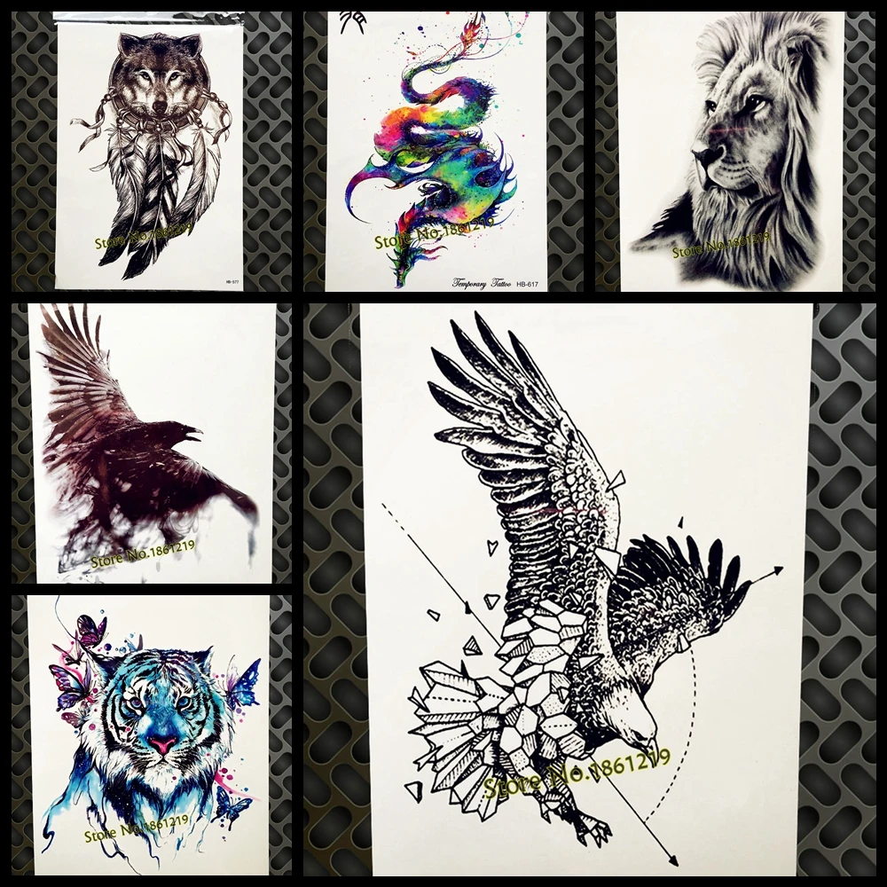 

Beautiful Body Arm Art Tattoo For Men Women Fake Diamond Fragment Eagle Tatoo 21x15cm Waterproof Hawk Temporary Tattoo Stickers
