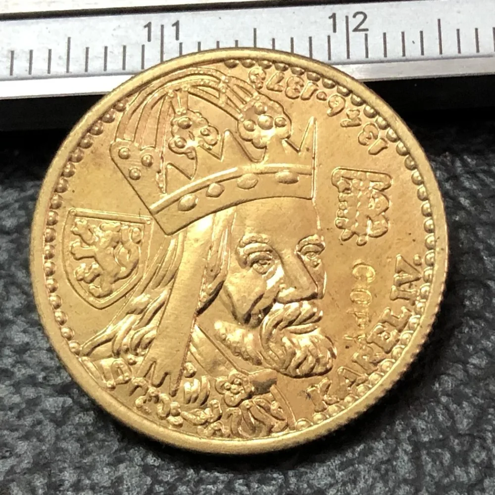 1978 Exonumia ** Bullion Чехословакия 1 Dukat Charles IV Gold Token Copy 20 мм|Безвалютные монеты| |