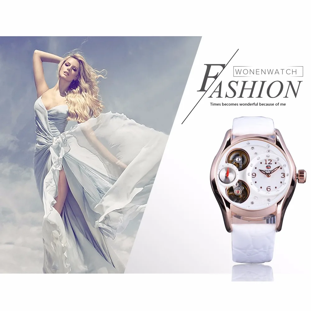Часы Forsining женские повседневные из белой кожи со стразами|wristwatch brand|wristwatch