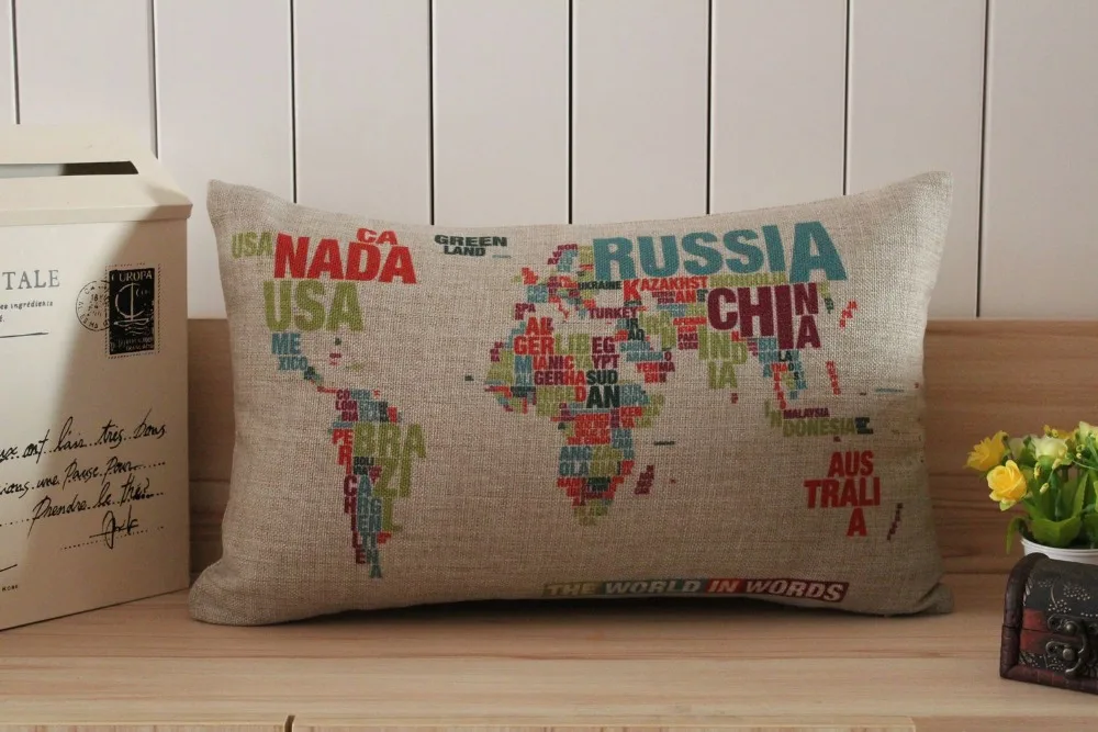 Разноцветные чехлы на подушки размером 50 см x 30 с изображением карты мира|pillow case