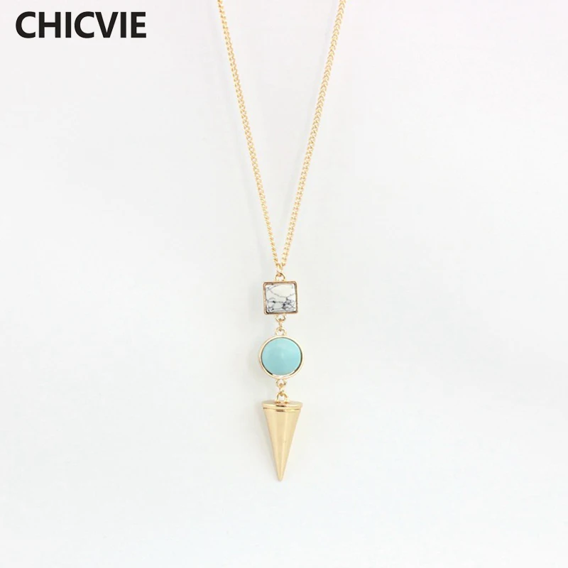 

CHICVIE Vintage Natural Stone Necklace for Women Long Gold Tapered Necklaces & Pendants Jewelry Collier Femme SNE160183