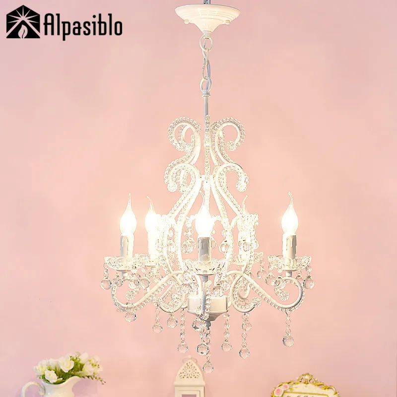Розовый или белый деревенский хрустальный бисер люстра-фонарь для спальни детская настоящая принцесса Тиффани Подвески Домашнее освещение лампа для помещений