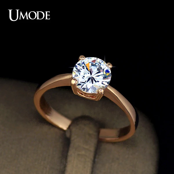 

UMODE Rose Gold Color 4 Prongs 1.25 Carat Single CZ Shiny Stone Simple Engagement Rings JR0136A