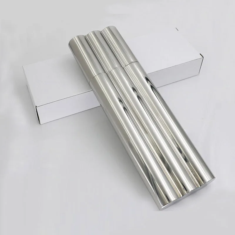 Зеркальная полированная плоская фляжка с двумя трубками для сигар 2 унции