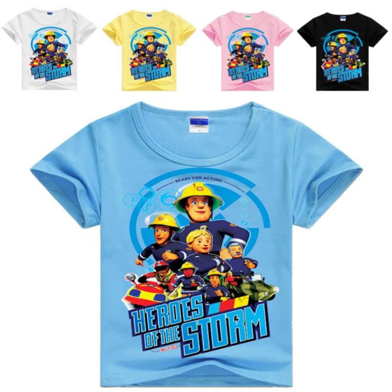 

2019 Baby Boys Clothing Cotton 3D Cartoon Short Sleeved T-Shirts Fireman Sam Print Girls Clothes Children Kids Costume Tee Tops