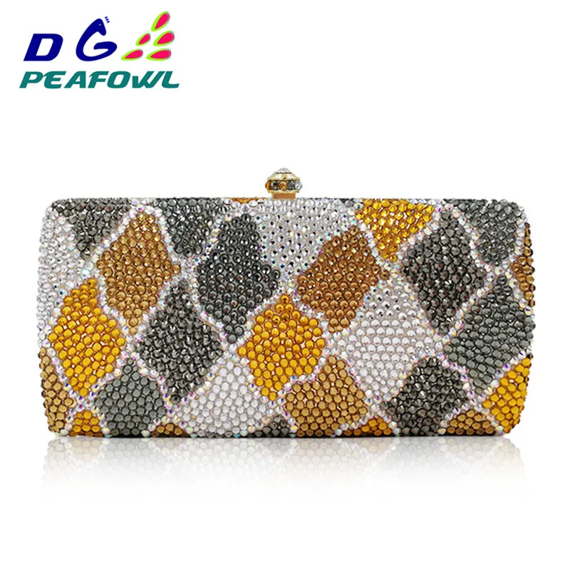 Koop Mode Plaid Kristal Patchwork Diamond Lady Tassen Avond Hasp Toilettas Organizer Pakket Voor Vrouwen Portemonnee Schouder Dag Portemonnees