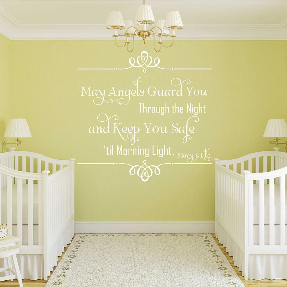 Наклейки на стену с надписью May Angel Guard You Through the Night и Keep Safe for Morning Light наклейки