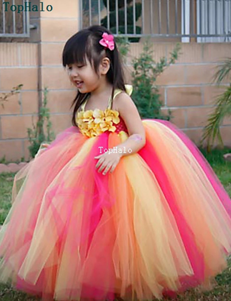 Cute Baby Tutu Dress Ball Gown Tulle Flower Girl Dresses Long Princess Pageant Petals Children's Clothing Kids Birthday | Свадьбы и