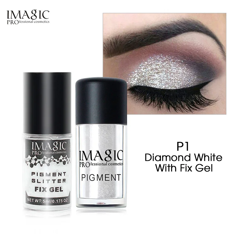 p1 and fix gel IMAGIC макияж тени для век рыхлый Пигмент Тени для век Минеральная пудра металлик dis color ation свободные блестящие тени для век цвет макияж - Цвет: p1 and fix gel