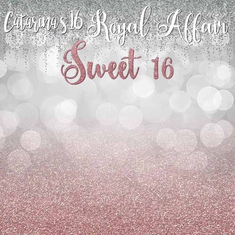 

Custom Silver Bokeh Rose Gold Glitter Sweet 16 Sixteen photo backdrop Computer print birthday background