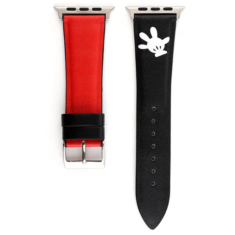 Gloves Black Red Ремешок YUKIRIN Dots Minnie Mickey из натуральной кожи для Apple Watch серии 4 3 2 1 ремешок для iWatch 38 42 мм 40 44 мм мышь - Цвет ремешка: Gloves Black Red