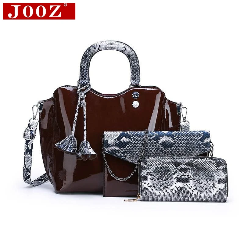 JOOZ роскошный комплект из лакированной кожи, женская сумка-мессенджер, женские ручные сумки, новинка, с цветочным рисунком, композитная сумка через плечо